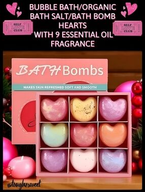 🆕️BUBBLE BATH/ORGANIC BATH SALT/BATH BOMB HEARTS WITH 9 ESSENTIAL OIL FRAGRANCE